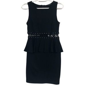 Solemio | Black Peplum Mini Bodycon Dress with Lace up Cut Out
